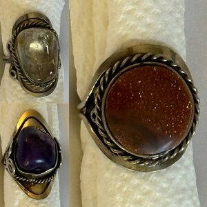 Silver Tone Rings Set Of 3 with Stone Accent